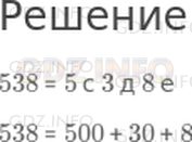 Решение 1: Урок 25 №1, Часть 1 — ГДЗ по Математике 2 класс: Петерсон Л.Г. | Сколько в числе 538 сотен, десятков, единиц? Используя рисунок, составь их сумму.