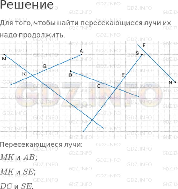Решение 1: Урок 37 №5, Часть 1 — ГДЗ по Математике 2 класс: Петерсон Л.Г. | Найди на рисунке три пары пересекающихся лучей.