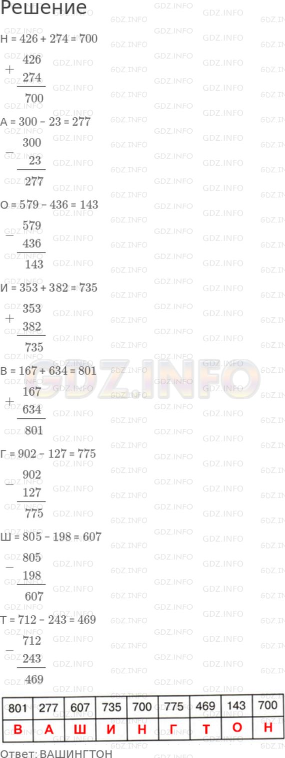 Решение 1: Урок 1 №10, Часть 2 — ГДЗ по Математике 2 класс: Петерсон Л.Г. | Игра "Города"<br />Выполни действия и расшифруй название города.