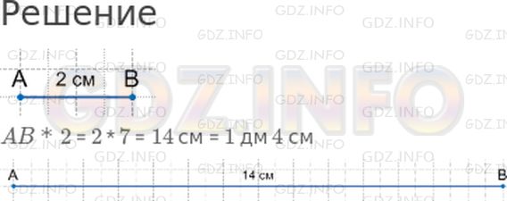 Решение 1: Страница 26 №2, Часть 1 — ГДЗ по Математике 3 класс: Дорофеев Г.В. | Начерти отрезок AB длиной 2 см. Увеличь его длину в 7 раз. Какой длины получился этот отрезок?<br />Вырази ответ в дециметрах и сантиметрах.