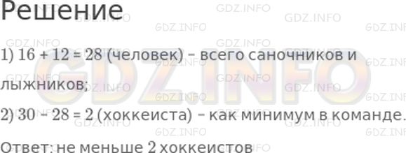 Решение 1: Страница 72 №10, Часть 2 — ГДЗ по Математике 3 класс: Дорофеев Г.В. | Из 16 саночников, 12 лыжников и 24 хоккеистов составили команду из 30 человек для участия в спортивных соревнованиях. Есть ли в этой команде хоккеисты?