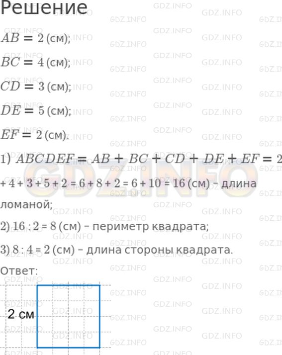 Решение 1: Страница 86 №8, Часть 2 — ГДЗ по Математике 3 класс: Дорофеев Г.В. | Начерти квадрат, периметр которого в 2 раза меньше длины данной ломаной.