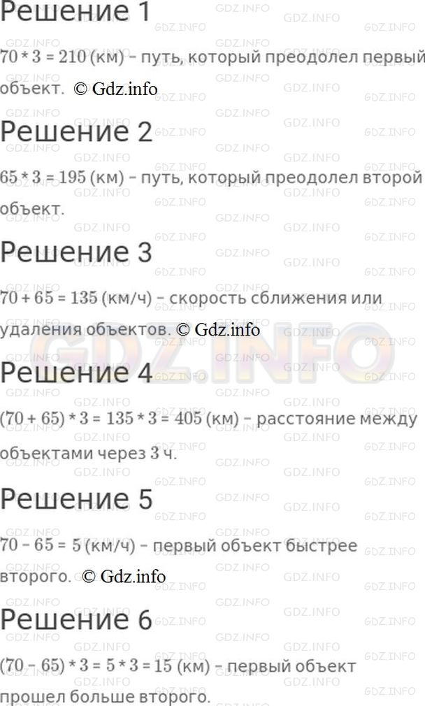 Решение 1: Номер №201, Часть 2 — ГДЗ по Математике 4 класс: Моро М.И. | Объясни, что показывает каждое выражение, составленное по следующей таблице:<br /><br />1) 70 * 3;<br />2) 65 * 3;<br />3) 70 + 65;<br />4) (70 + 65) * 3;<br />5) 70 − 65;<br />6) (70 − 65) * 3.