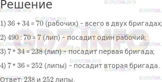 Решение 1: Страница 97 №12, Часть 2 — ГДЗ по Математике 4 класс: Моро М.И. | Две бригады рабочих должны посадить 490 лип. Сколько лип посадит каждая бригада, если распределить работу по числу рабочих и если в первой бригаде 34 рабочих, а во второй 36?