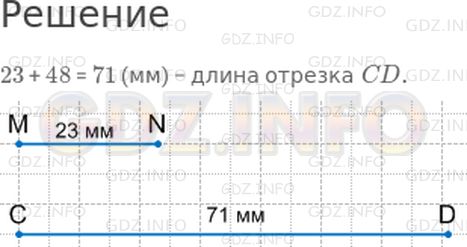 Решение 1: Страница 110 №3, Часть 1 — ГДЗ по Математике 4 класс: Дорофеев Г.В. | Начерти отрезок MN длиной 23 мм и отрезок CD, длина которого на 48 мм больше.