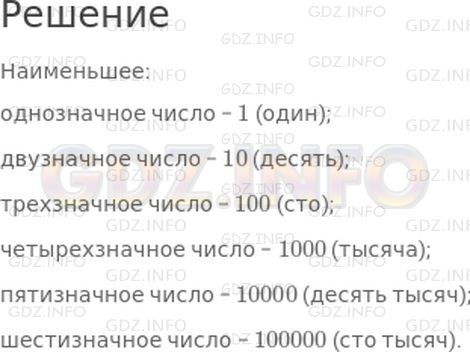 Решение 1: Страница 116 №12, Часть 2 — ГДЗ по Математике 4 класс: Дорофеев Г.В. | Назови наименьшее однозначное число; двузначное число; трехзначное число; четырехзначное число; пятизначное число; шестизначное число.
