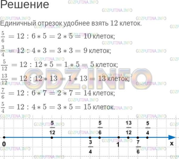 Решение 1: Номер №317 — ГДЗ по Математике 5 класс: Зубарева, Мордкович | Отметьте числа:<br />5/6,<br />3/4,<br />5/12,<br />13/12,<br />7/6,<br />5/4 на координатном луче (каким удобно выбрать единичный отрезок?)
