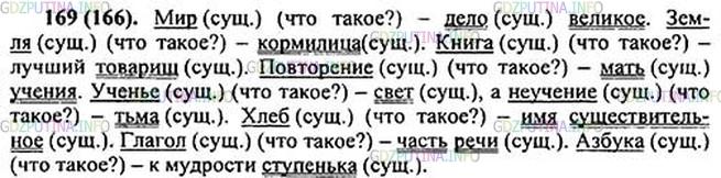 Решение 1: Номер №169 — ГДЗ по Русскому языку 5 класс: Ладыженская Т.А. | Прочитайте предложения, делая паузу между подлежащим и сказуемым. Как на письме обозначается эта пауза? Найдите подлежащее и от них поставьте вопрос к выделенным сказуемым. Укажите, чем выражены подлежащее и сказуемое.<br /><br />1. Земля — кормилица. 2. Книга — лучший товарищ. 3. Повторение — мать учения. 4. Ученье — свет, а неученье — тьма. 5. Хлеб — имя существительное. 6. Глагол — часть речи. 7. Азбука — к мудрости ступенька.<br /><br />Если оба главных члена выражены именем существительным в именительном падеже, то между ними ставится тире. Ученье (сущ., им. п.) — свет (сущ., им. п.).