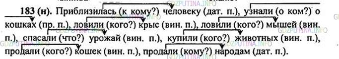 Решение 1: Номер №183 — ГДЗ по Русскому языку 5 класс: Ладыженская Т.А. | Выпишите словосочетания (сказуемое + дополнение). У существительных в косвенных падежах обозначьте падеж. Озаглавьте текст. <br /><br />Дикая кошка приблизилась к человеку примерно четыре с половиной тысячи лет назад в Египте. Мы узнали о первых домашних кошках из изображений на стенах египетских надгробий*. В то время кошки ловили крыс и мышей, спасали урожай на складах. В Европу кошки приплыли на кораблях греков, которые купили этих животных за большие деньги. В свою очередь греки продали кошек другим народам.