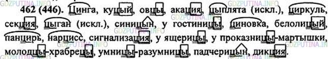 Решение 1: Номер №462 — ГДЗ по Русскому языку 5 класс: Ладыженская Т.А. | Цы или ци? Обозначьте условия выбора букв ы и и после ц (см. образец в орфограмме № 15).<br /><br />Ц..нга, куц..й, овц.., акац..я, ц..плята, ц..ркуль, секция, ц..ган, синиц..н, у гостиниц.., ц..новка*, белолиц..й, панц..рь, нарц..сс, сигнализац..я, у ящериц.., у проказниц..-мартышки, молодц..-храбрец.., умниц..-разумниц.., падчериц..н, дикц..я.