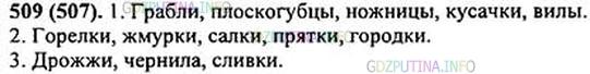 Решение 1: Номер №509 — ГДЗ по Русскому языку 5 класс: Ладыженская Т.А. | Запишите имена существительные, которые имеют форму только множественного числа. Продолжите перечисление названий: 1) орудий труда, инструментов; 2) игр; 3) веществ.<br />Грабли, плоскогубцы, - - .<br />Горелки, жмурки, - - .<br /> Дрожжи, чернила ,- - .