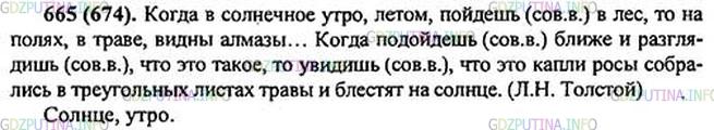 Решение 1: Номер №665 — ГДЗ по Русскому языку 5 класс: Ладыженская Т.А. | Спишите. Найдите глаголы, которые стоят в будущем времени, во 2-м лице единственного числа. Обозначьте их вид. • Выпишите два существительных, которые употребляются только в единственном числе.<br /><br />Когда в солнечное утро, летом, пойдёшь в лес, то на полях, в траве, видны алмазы... Когда подойдёшь ближе и разглядишь, что это такое, то увидишь, что это капли росы собрались в треугольных листах травы и блестят на солнце.(Л. Толстой)