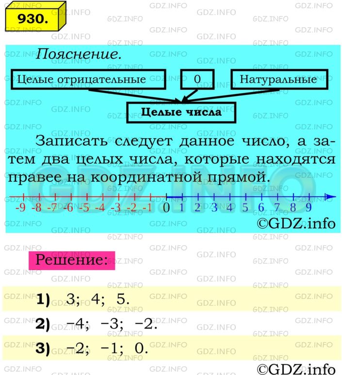 Решение 1: Номер №930 — ГДЗ по Математике 6 класс: Мерзляк А.Г. | Напишите три последовательных целых числа, меньшее из которых равно:<br />1) 3;<br />2) −4;<br />3) −2.