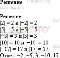 Решение 1: Номер №220 — ГДЗ по Математике 6 класс: Никольский С.М. | Для каждого из чисел 2, 5, −3, 10, −17 укажите другое число имеющий тот же модуль.