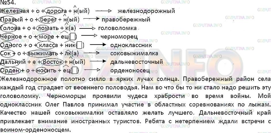 Решение 1: Упражнение №54 — ГДЗ по Русскому языку 7 класс: Разумовская М.М. | 