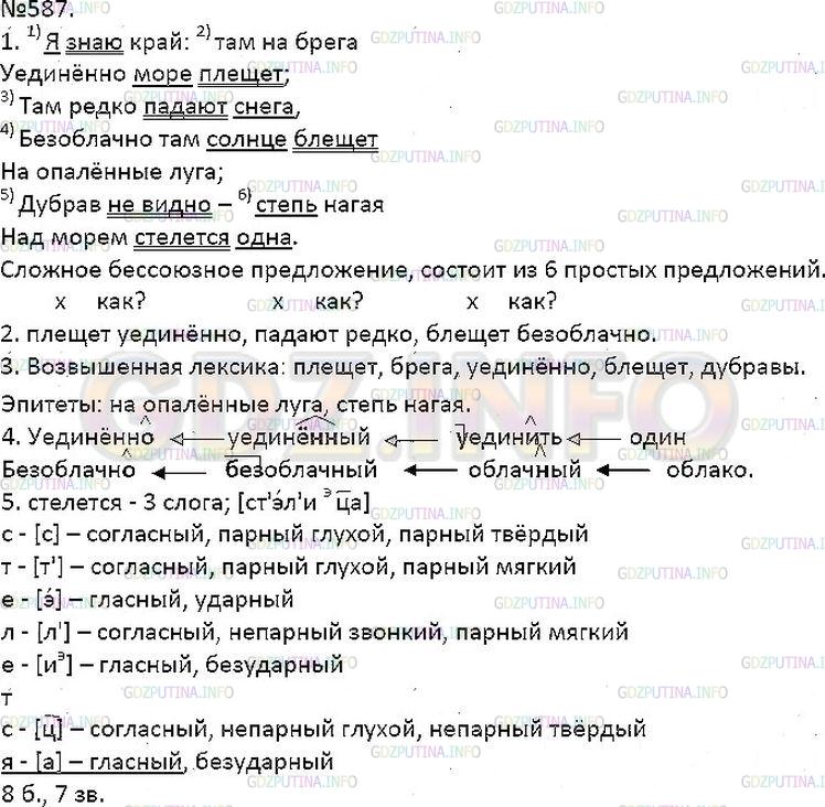 Решение 1: Упражнение №587 — ГДЗ по Русскому языку 7 класс: Разумовская М.М. | 