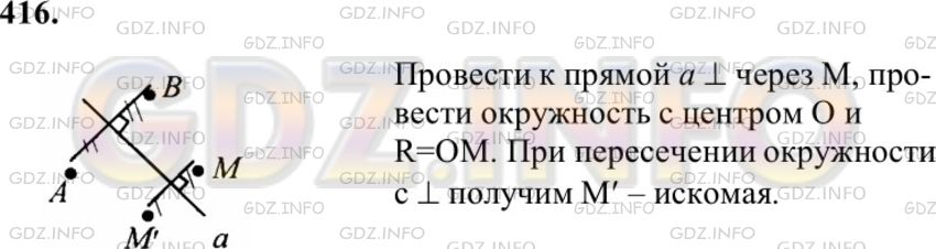Решение 1: Номер №416 — ГДЗ по Геометрии 7-9 класс: Атанасян Л.С. | Даны две точки А и В, симметричные относительно некоторой прямой, и точка М. Постройте точку, симметричную точке М относительно той же прямой.