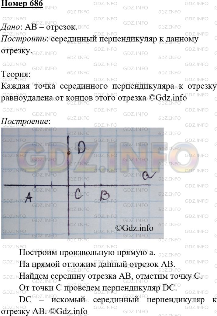 Решение 1: Номер №686 — ГДЗ по Геометрии 7-9 класс: Атанасян Л.С. | Постройте серединный перпендикуляр к данному отрезку.
