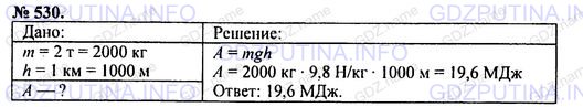 Решение 1: Номер задания №530 — ГДЗ по Физике 7-9 класс: Пёрышкин А.В. (сборник задач) | Самолет массой 2 т поднялся на высоту 1 км. Какая работа затрачена на подъем?