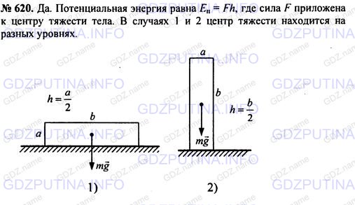 Решение 1: Номер задания №620 — ГДЗ по Физике 7-9 класс: Пёрышкин А.В. (сборник задач) | Сначала книга лежала на столе (пунктир на рис. 78). Затем ее поставили вертикально (рис. 78). Изменится ли потенциальная энергия книги?