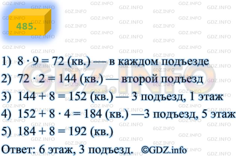 Решение 1: Номер №485 — ГДЗ по Алгебре 8 класс: Мерзляк А.Г. | 