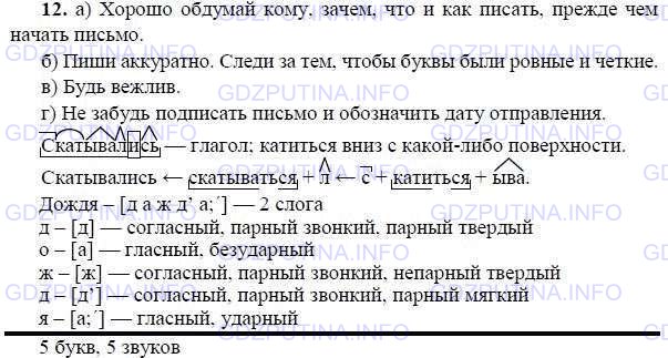 Решение 1: Номер №12 — ГДЗ по Русскому языку 9 класс: Ладыженская Т.А. | Напишите для себя краткую (из 5—7 пунктов) памятку о том, как писать письма. Воспользуйтесь приведённым текстом.<br />Письмо — ёмкая и разносторонняя форма общения.<br />Прежде чем писать письмо, надо всё обдумать. Ведь не безразлично, кому, зачем, что писать и как.<br />Если вы пишете письмо от руки, то следите за тем, чтобы буквы были чёткие, чтобы в конце строки слова не скатывались вниз, как капли дождя с крыш. Аккуратно написанные буквы — знак внимания и уважения к адресату.<br />Письмо должно быть вежливым.<br />Не забудьте подписать письмо и обозначить дату отправления.