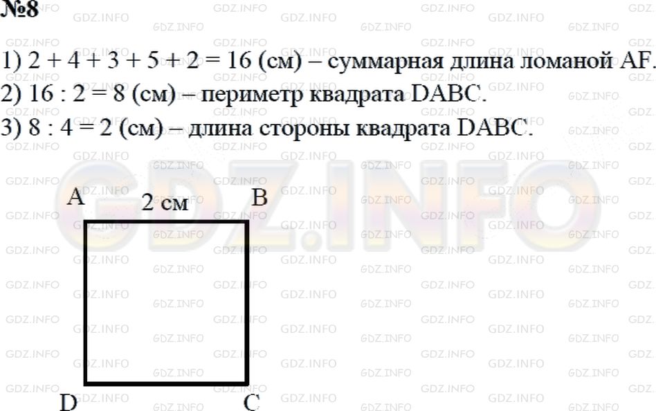 Решение 2: Страница 86 №8, Часть 2 — ГДЗ по Математике 3 класс: Дорофеев Г.В. | Начерти квадрат, периметр которого в 2 раза меньше длины данной ломаной.