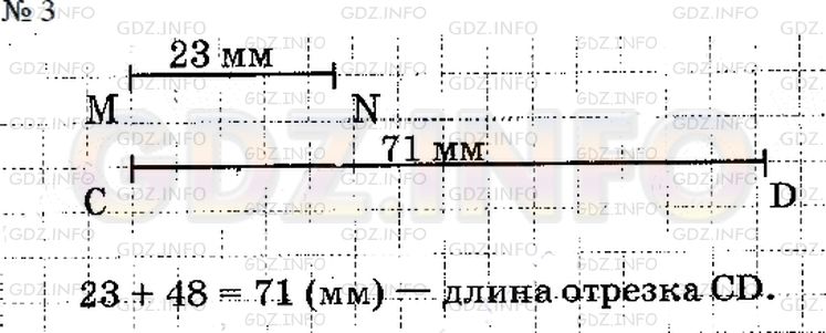 Решение 2: Страница 110 №3, Часть 1 — ГДЗ по Математике 4 класс: Дорофеев Г.В. | Начерти отрезок MN длиной 23 мм и отрезок CD, длина которого на 48 мм больше.