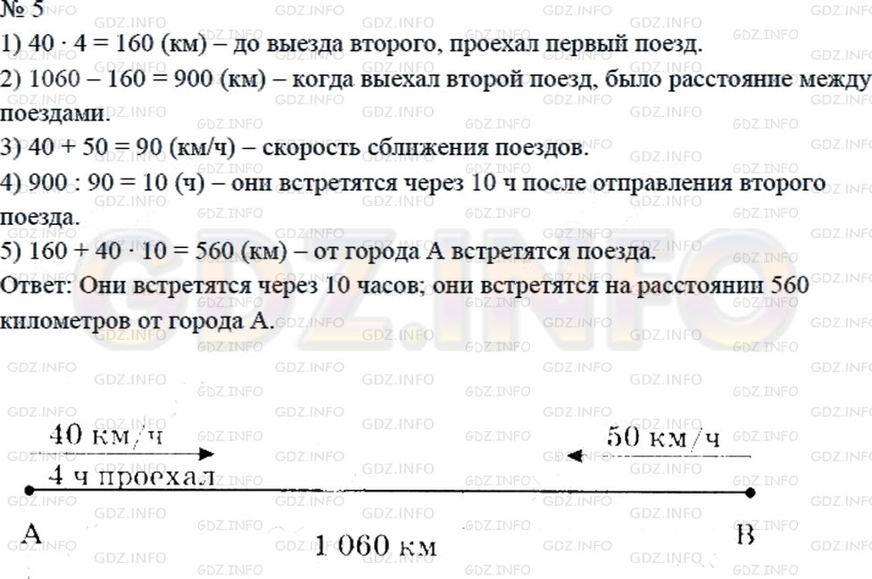 Решение 2: Страница 76 №5, Часть 2 — ГДЗ по Математике 4 класс: Дорофеев Г.В. | Расстояние между городами А и Б равно 1060 км. Из города А отправился поезд со с