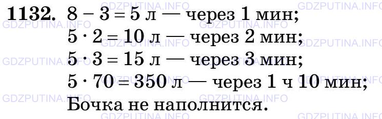 Решение 2: Номер №1132 — ГДЗ по Математике 5 класс: Виленкин Н.Я. | Пошёл дождь. Под водосточную трубу поставили пустую бочку. В неё вливалось кажду