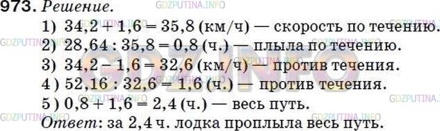 Решение 2: Номер №1010 — ГДЗ по Математике 5 класс: Мерзляк А.Г. | Моторная лодка проплыла 28,64 км по течению реки и 52,16 км против течения. Скол