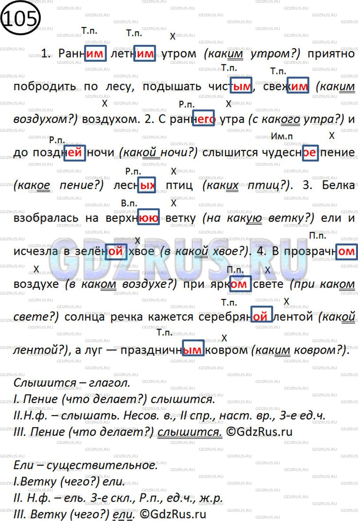 Решение 2: Номер №105 — ГДЗ по Русскому языку 5 класс: Ладыженская Т.А. | Спишите. Обозначьте падеж выделенных существительных. Пользуйтесь вопросами, доп