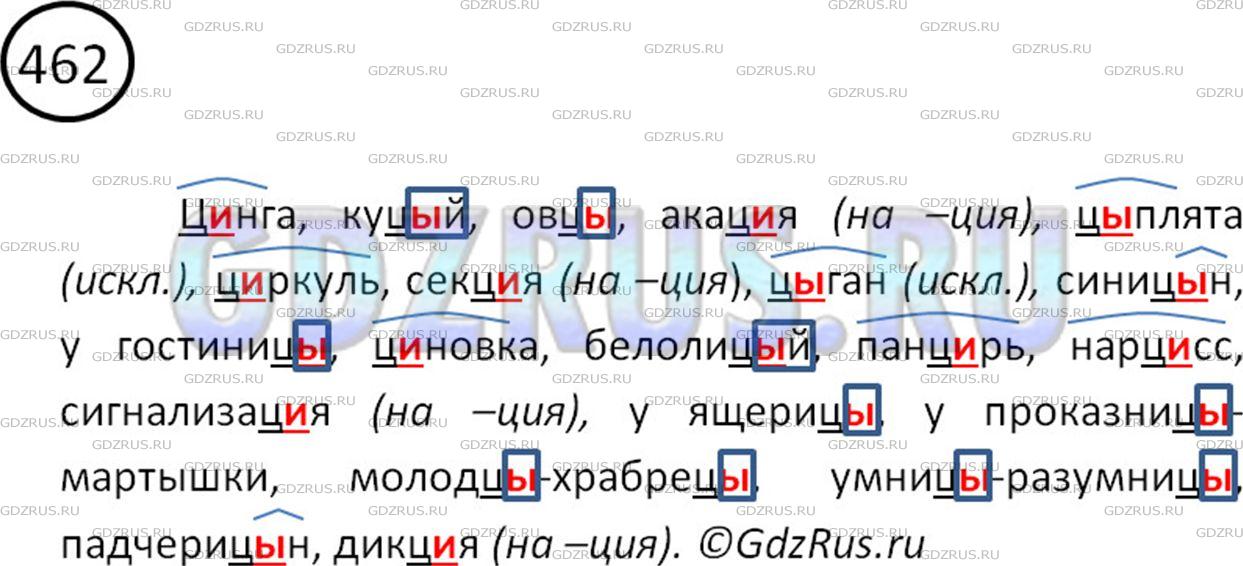 Решение 2: Номер №462 — ГДЗ по Русскому языку 5 класс: Ладыженская Т.А. | Цы или ци? Обозначьте условия выбора букв ы и и после ц (см. образец в орфограмм
