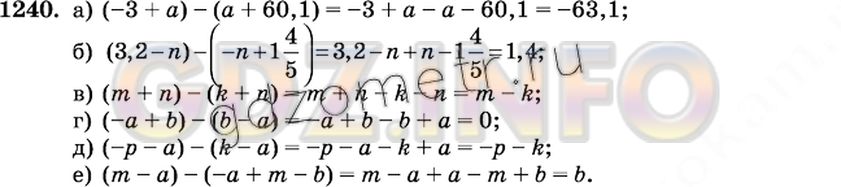 Решение 2: Номер №1240 — ГДЗ по Математике 6 класс: Виленкин Н.Я. | Напишите разность двух выражений и упростите её:<br />а) -3 + а и а + 60,1; г