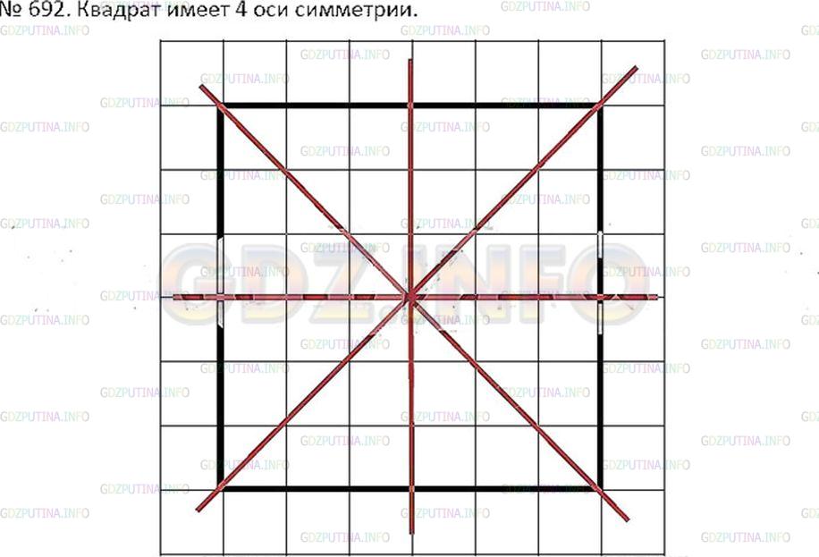 Решение 2: Номер №692 — ГДЗ по Математике 6 класс: Никольский С.М. | Постройте на клетчатой бумаге квадрат 6 * 6 и все его оси симметрии. Сколько осе