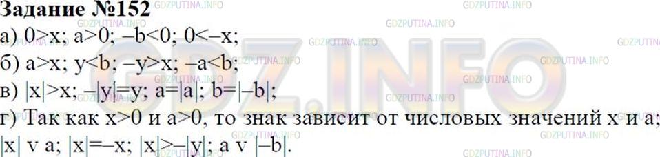 Решение 2: Номер №152 — ГДЗ по Математике 6 класс: Зубарева, Мордкович | Известно, что a и b − положительные числа, a x и y − отрицательные. Сравните:<br