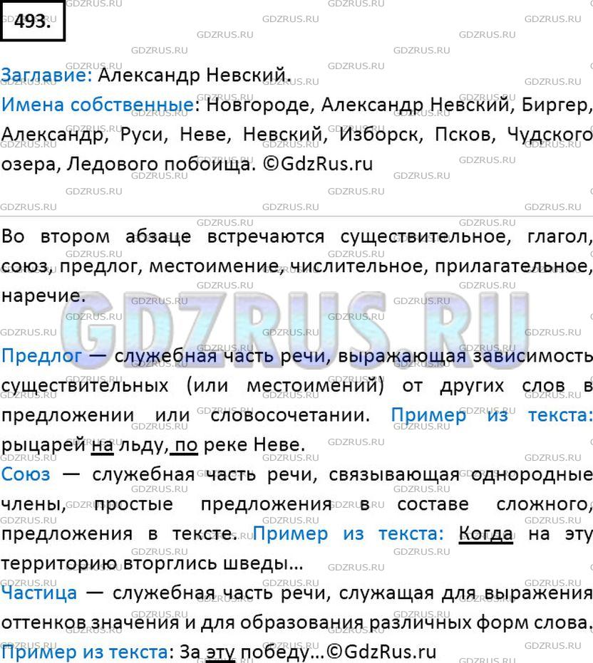 Решение 2: Номер №493 — ГДЗ по Русскому языку 7 класс: Ладыженская Т.А. | Прочитайте текст. Озаглавьте его. Найдите в тексте имена собственные. Назовите ч