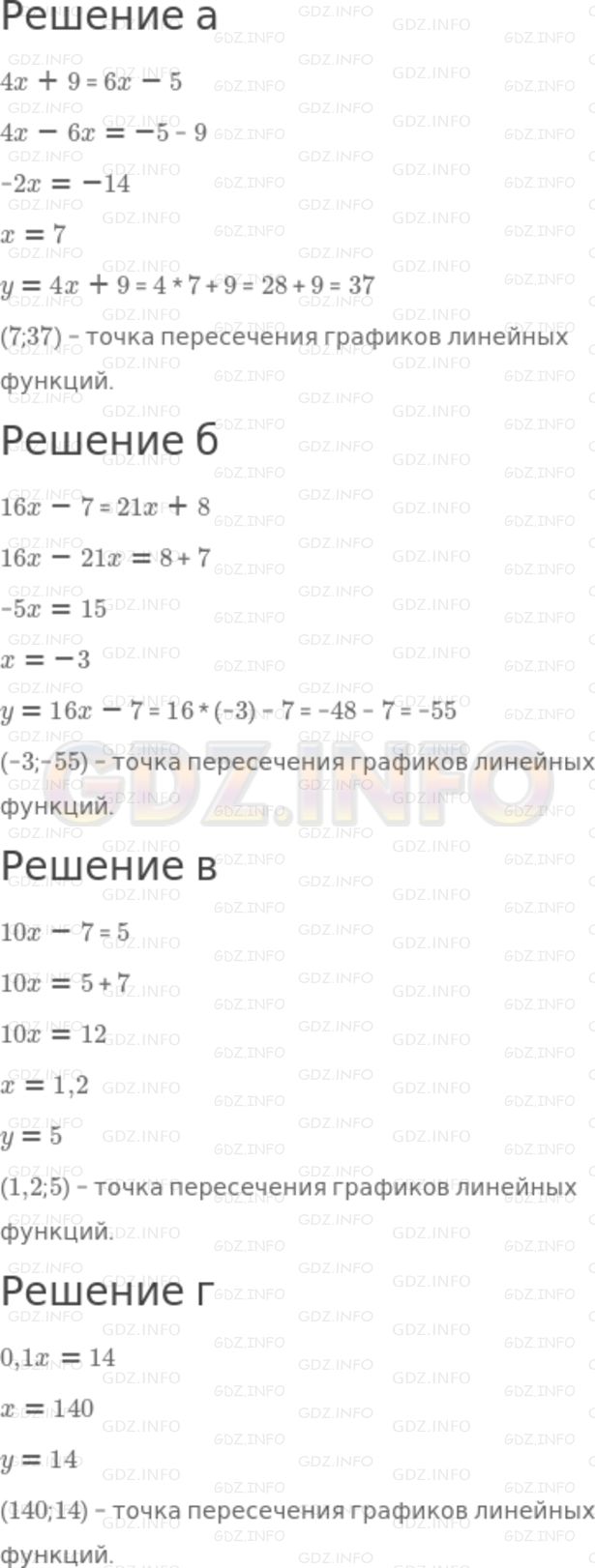 Решение 2: Номер задания №372 — ГДЗ по Алгебре 7 класс: Макарычев Ю.Н. | Не выполняя построения, найдите координаты точки пересечения графиков линейных ф