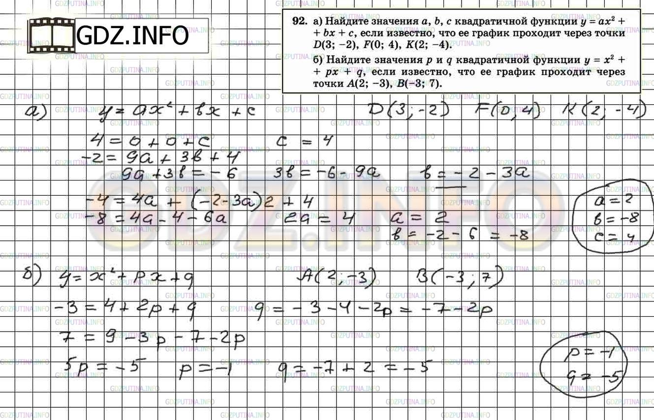 Решение 2: Итоговое повторение №92 — ГДЗ по Алгебре 8 класс: Мордкович А.Г. | 