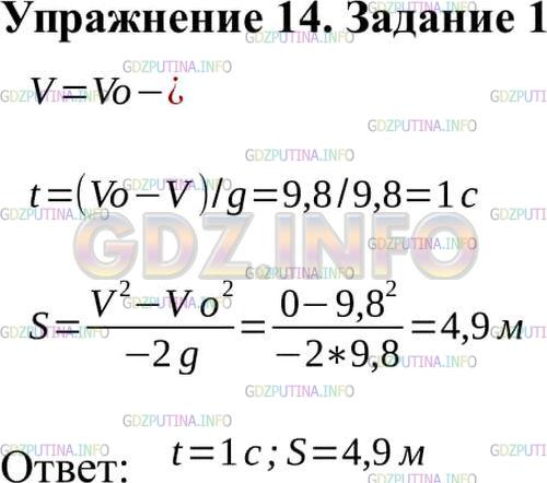 Решение 2: Упражнение 14 №1, Параграф 14 — ГДЗ по Физике 9 класс: Пёрышкин А.В. | Теннисный мяч бросили вертикально вверх с начальной скоростью 9,8 м/с. Через как