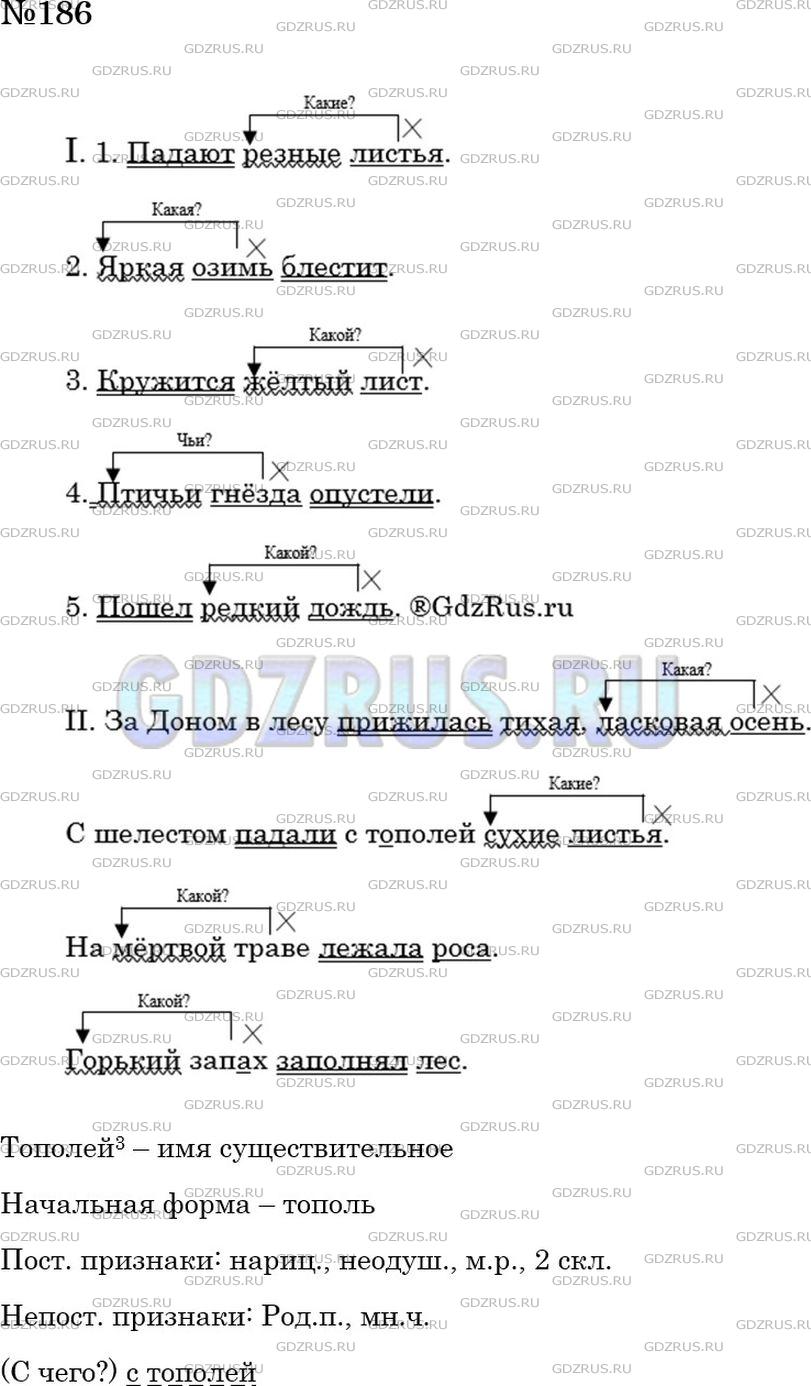 Решение 3: Номер №186 — ГДЗ по Русскому языку 5 класс: Ладыженская Т.А. | Спишите. Подчеркните главные члены предложения и определения. Укажите, на какой