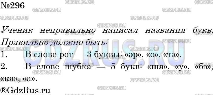 Решение 3: Номер №296 — ГДЗ по Русскому языку 5 класс: Ладыженская Т.А. | Определите, какие ошибки допустил ученик в ответе.<br />В слове рот — 3 буквы: «