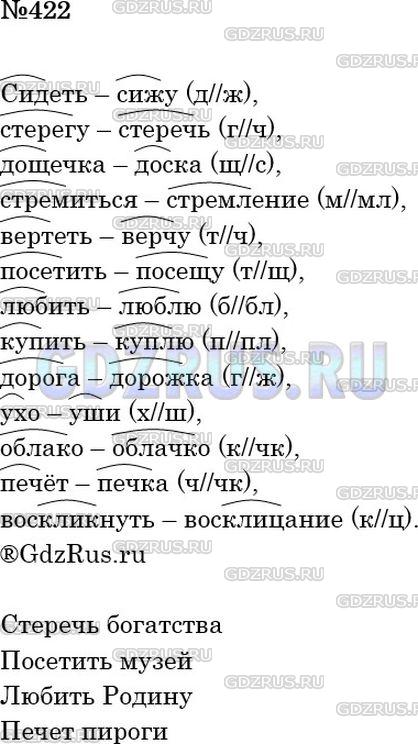 Решение 3: Номер №422 — ГДЗ по Русскому языку 5 класс: Ладыженская Т.А. | Подберите и запишите слова с чередующимися согласными и гласными в корне. Состав