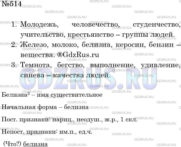 Решение 3: Номер №514 — ГДЗ по Русскому языку 5 класс: Ладыженская Т.А. | Запишите существительные, имеющие форму только единственного числа. Продолжите п