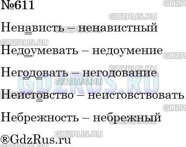 Решение 3: Номер №611 — ГДЗ по Русскому языку 5 класс: Ладыженская Т.А. | Сгруппируйте однокоренные слова. Подчеркните непроверяемые безударные гласные.<b