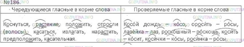 Решение 3: Номер №186 — ГДЗ по Русскому языку 6 класс: Ладыженская Т.А. | В левый столбик запишите слова с чередующимися гласными в корне слова, а в правы