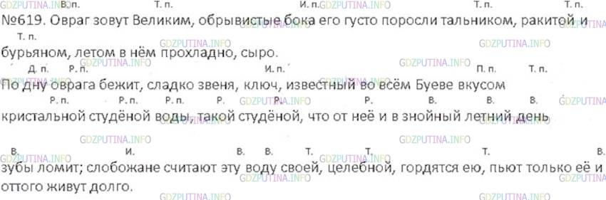 Решение 3: Номер №619 — ГДЗ по Русскому языку 6 класс: Ладыженская Т.А. | Спишите. Укажите падежи именных частей речи.<br /><br />Овраг з..вут Великим, об