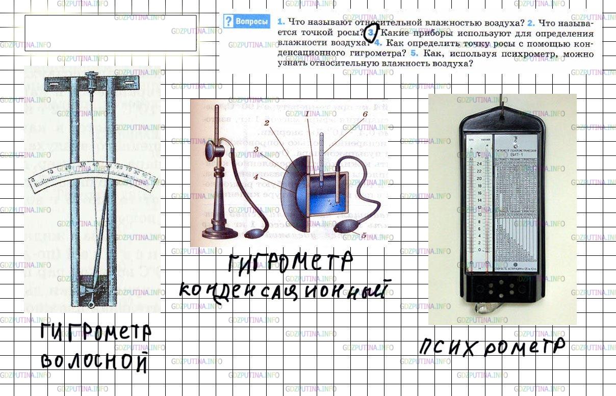 Решение 3: Вопрос №3, Параграф 19 — ГДЗ по Физике 8 класс: Пёрышкин А.В. | Какие приборы используют для определения влажности воздуха?