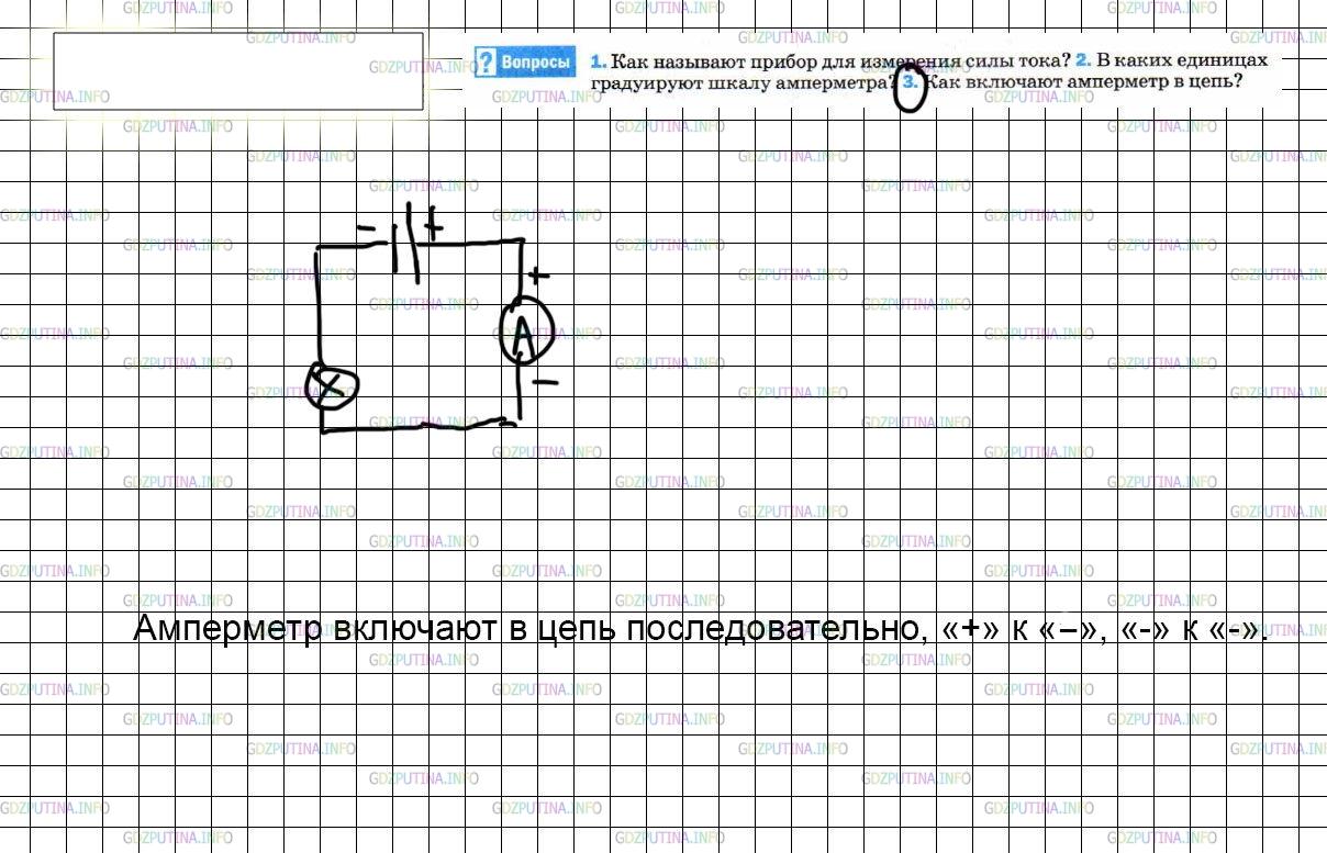 Решение 3: Вопрос №3, Параграф 38 — ГДЗ по Физике 8 класс: Пёрышкин А.В. | Как включают амперметр в цепь?