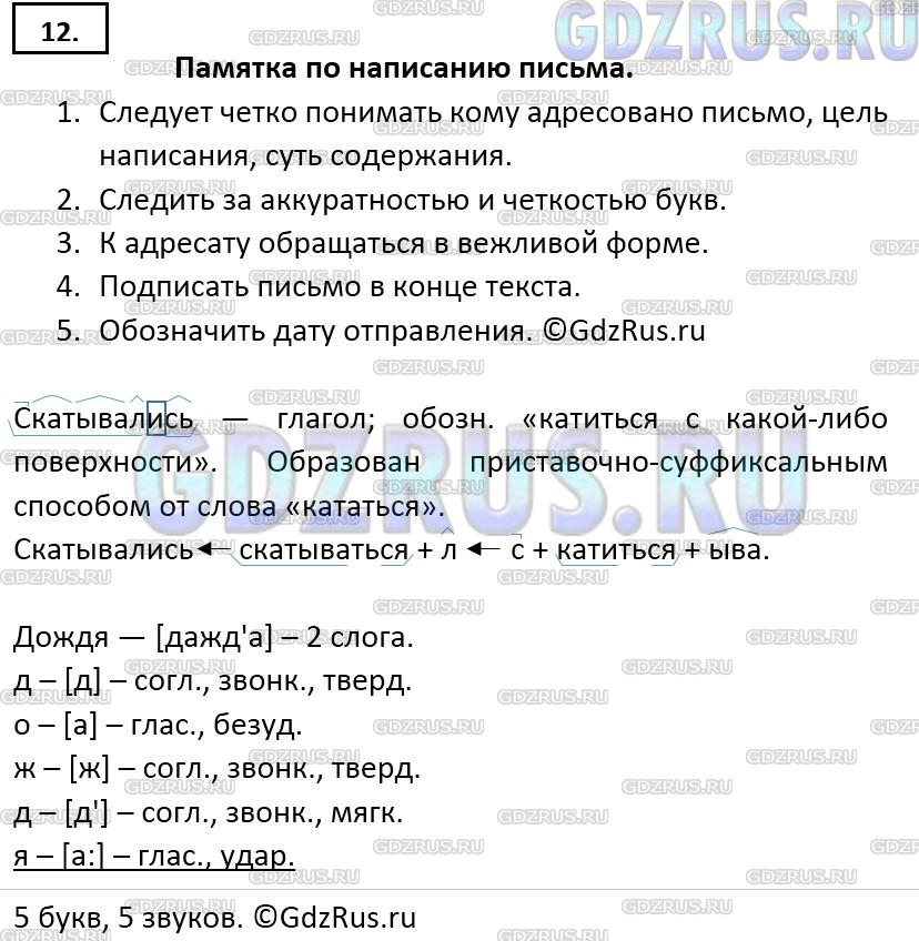 Решение 3: Номер №12 — ГДЗ по Русскому языку 9 класс: Ладыженская Т.А. | Напишите для себя краткую (из 5—7 пунктов) памятку о том, как писать письма. Вос